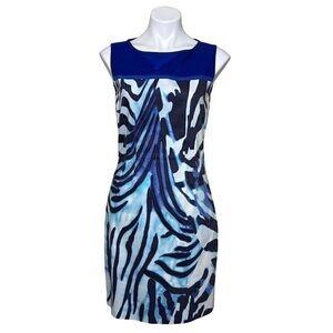 T Tahari NWT $148 Zebra Print Shira Dress, Blue Cloud Women's Size 8